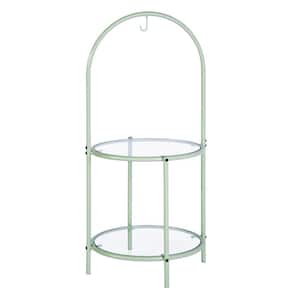 17.70 in. x 17.70 in. x 37.40 in. Indoor/Outdoor Green Metal Plant Stand with Glass Top