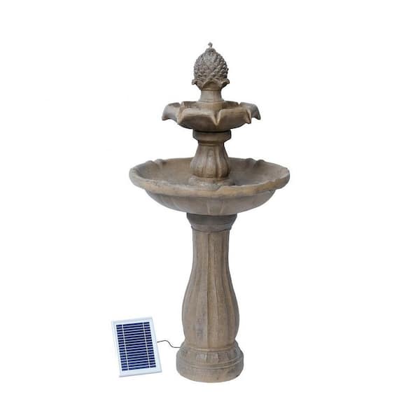 XBrand 44" Tall Gray 2-Tier Solar Water Fountain with Solar Panel - Outdoor Birdbath Fountain