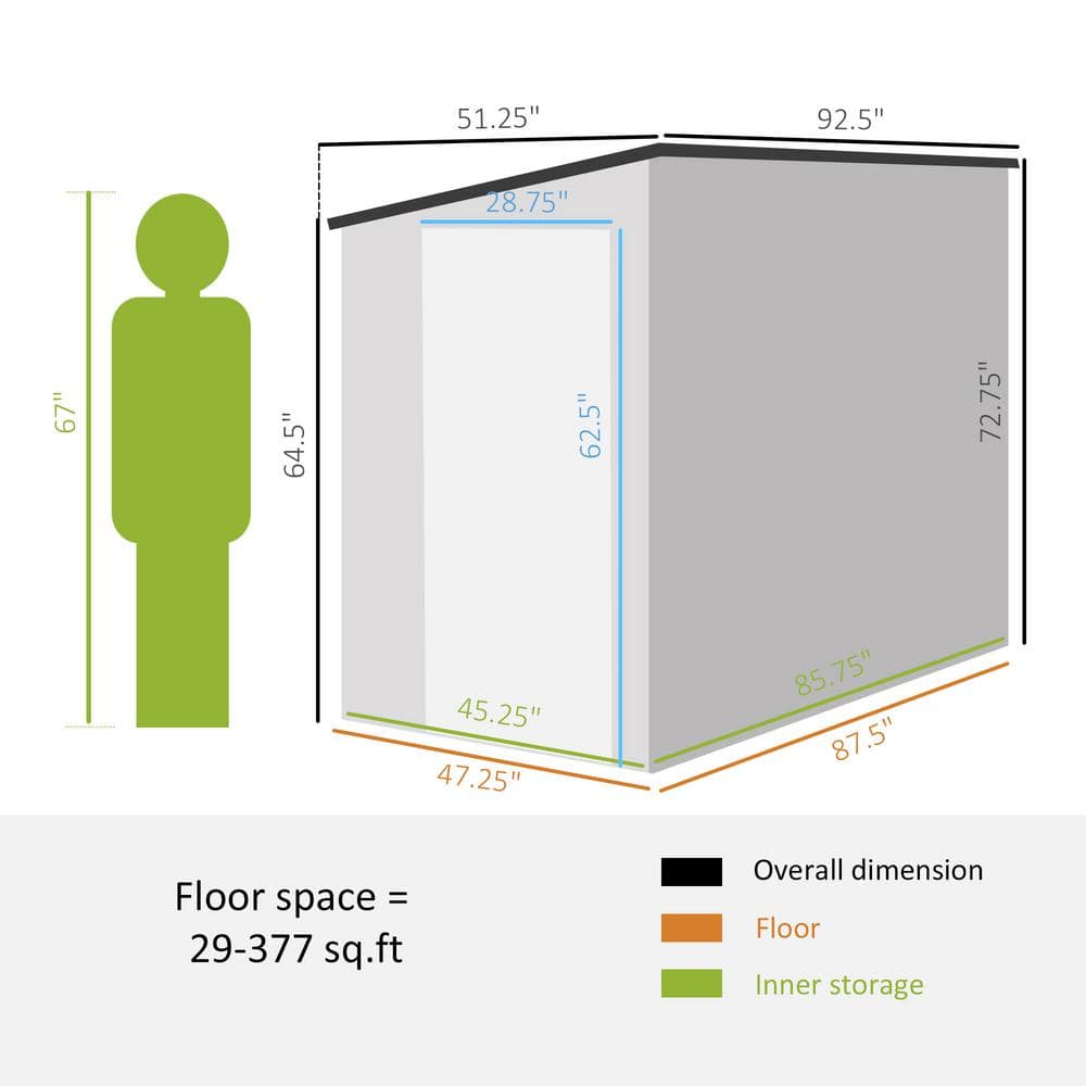 White 4' x 8' Galvanized Steel Lean-to Storage Shed