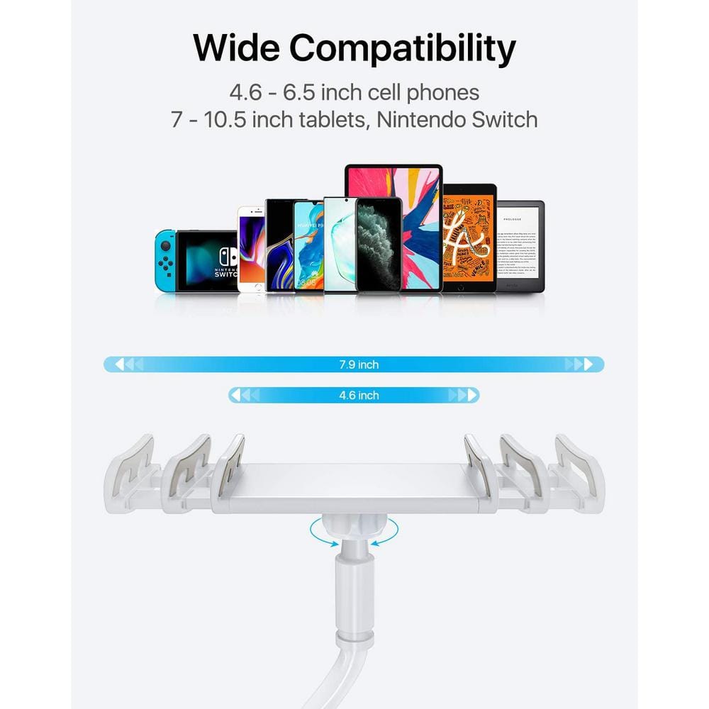White Adjustable Clip-On Tablet Mount with Twist-Lock Grip