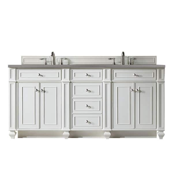 James Martin Vanities Bristol 72 in. W x 23.5 in.D x 34 in. H Double Bath Vanity in Bright White with Quartz Vanity Top in Grey Expo