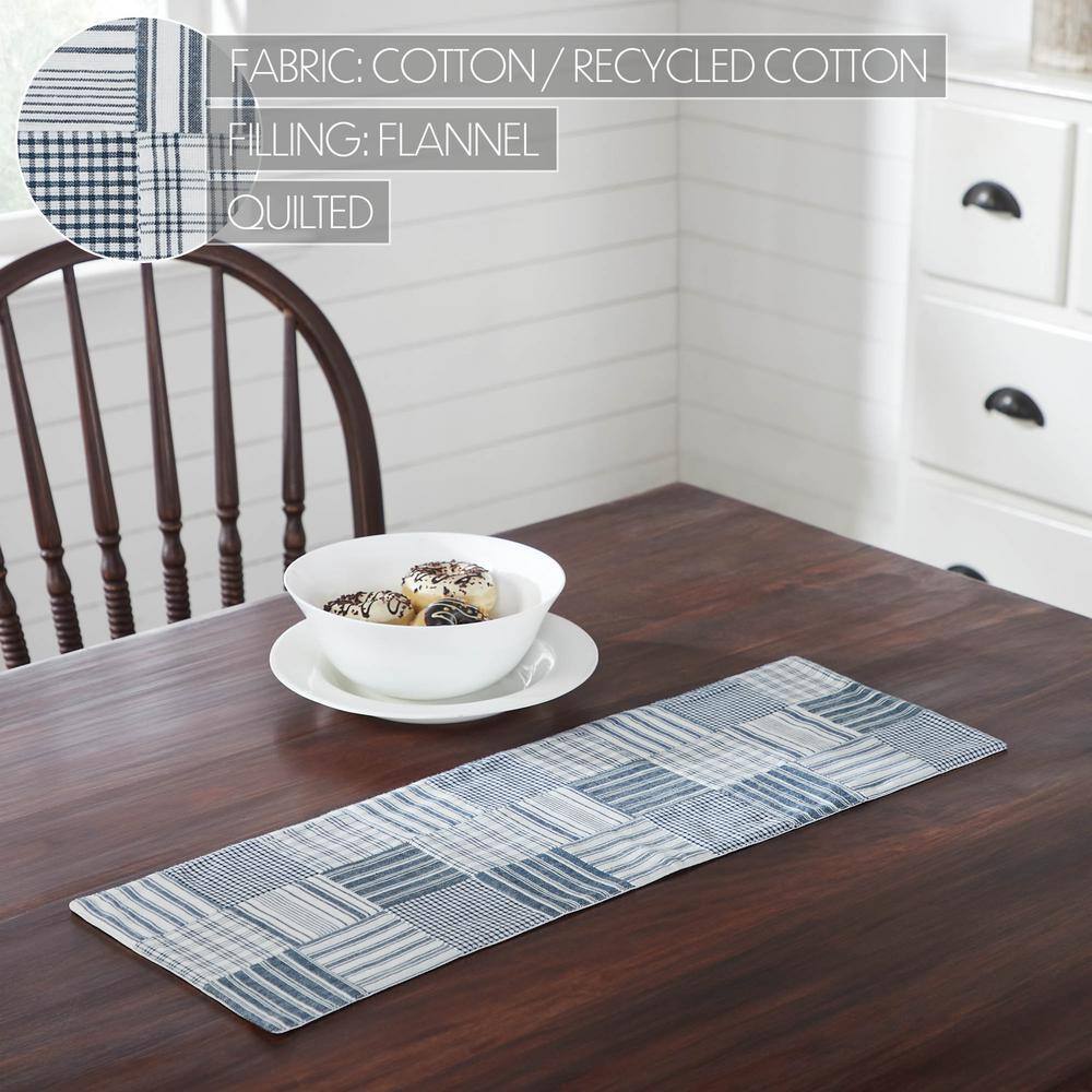 Denim Blue Cotton Patchwork Table Runner 8x24