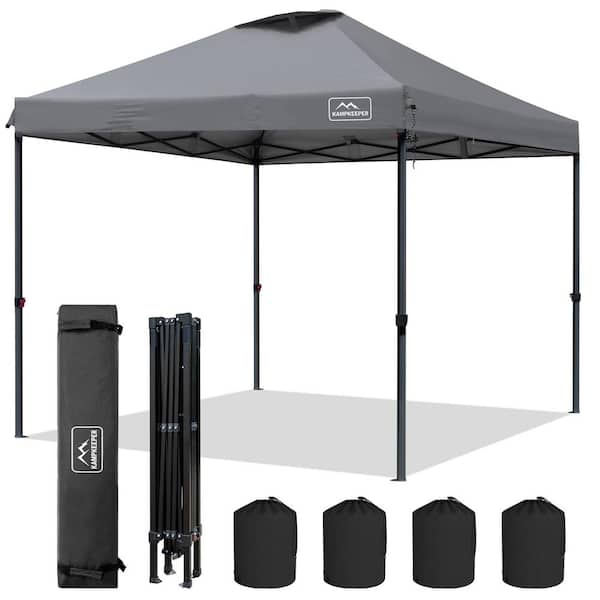 Unbranded 10 ft. x 10 ft. Pop up Canopy Tent, 3 Adjustable Height with Wheeled Carrying Bag, 4 Ropes and 4 Stakes (Dark Grey)