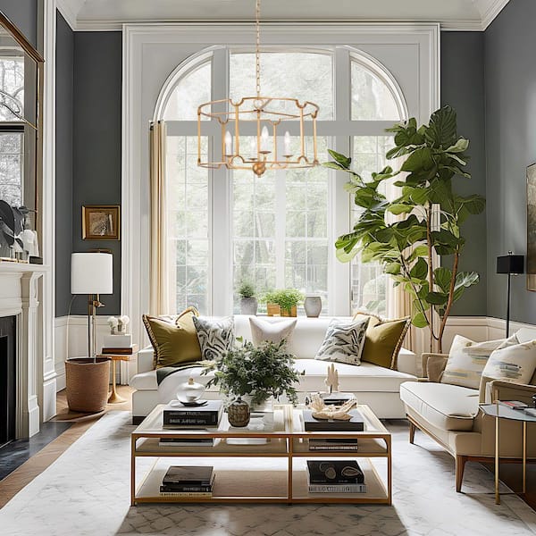 Modern Gold Drum Island Pendant Light 4-Light Brushed Gold Cage Dining Room Chandelier with Candle Style