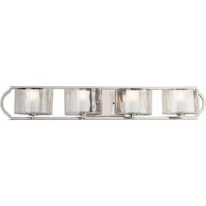 Caress Collection 4-Light Polished Nickel Clear Water Glass Luxe Bath Vanity Light