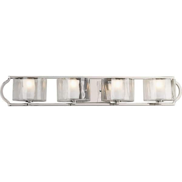 Progress Lighting Caress Collection 4-Light Polished Nickel Clear Water Glass Luxe Bath Vanity Light