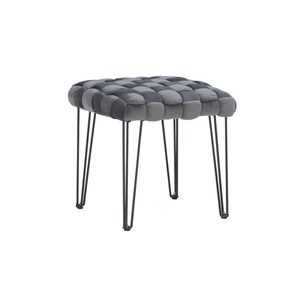 Linon Home Decor Grace Grey Basketweave Square Ottoman With Black Metal ...