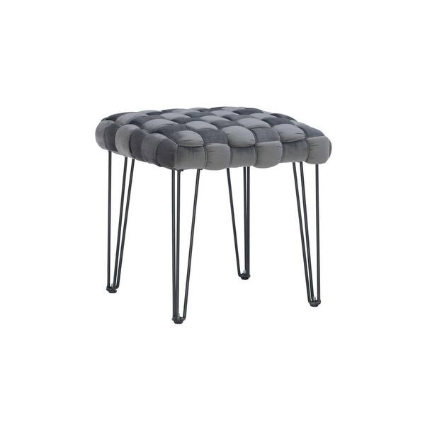 Linon Home Decor Grace Grey Basketweave Square Ottoman with Black Metal