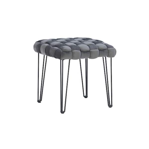 Linon Home Decor Grace 18 in. H Gray Backless Metal Frame Fabric Square Seat Accent Ottoman