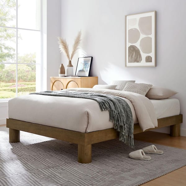 MODWAY Runa French Oak Brown Wood Frame Full Platform Bed