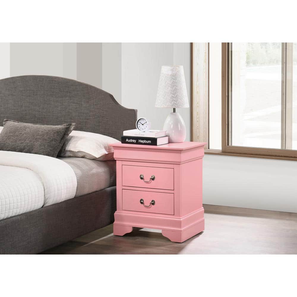 Louis Philippe 2-Drawer Pink Nightstand (24 in. H x 21 in. W x 16 in. D)