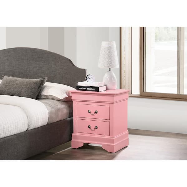 AndMakers Louis Philippe 2-Drawer Pink Nightstand (24 in. H x 21 in. W x 16 in. D)