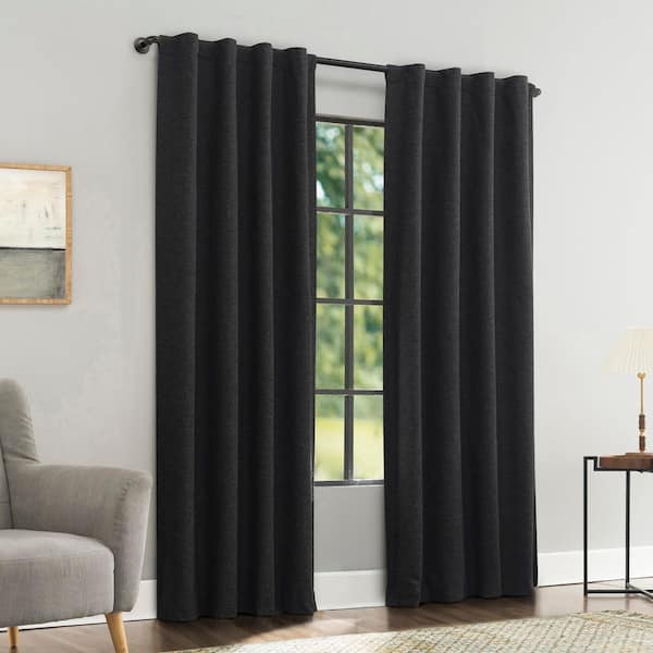 Treviso Black Polyester/Linen 40 in. W x 84 in. L Back Tab 100% Blackout Curtain (Single Panel)
