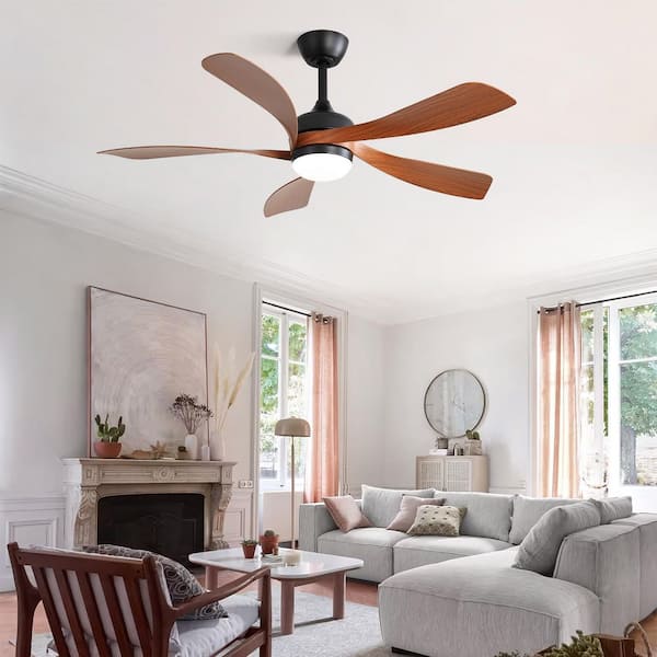 52 in. Indoor/Outdoor LED Black Ceiling Fan with Lights and Remote 6-Speed Timing Reversible DC Motor for Living Room