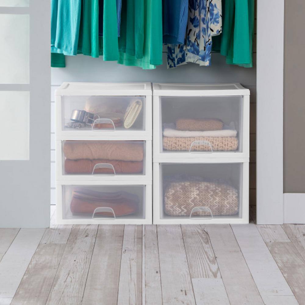 Clear and White 16 Quart Stackable Plastic Storage Drawers, Set of 18