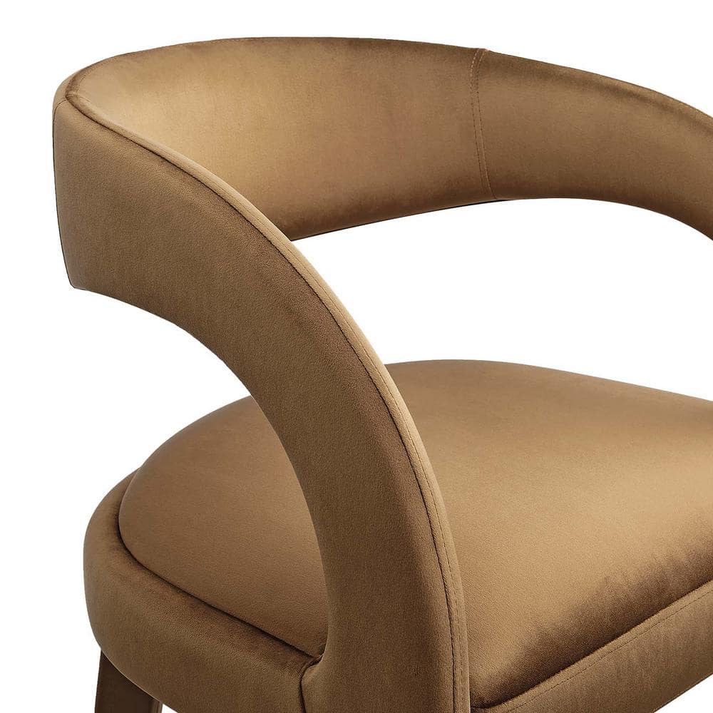 Pinnacle Brown Gold Velvet Bar Stools with Curved Backrest, Set of 2