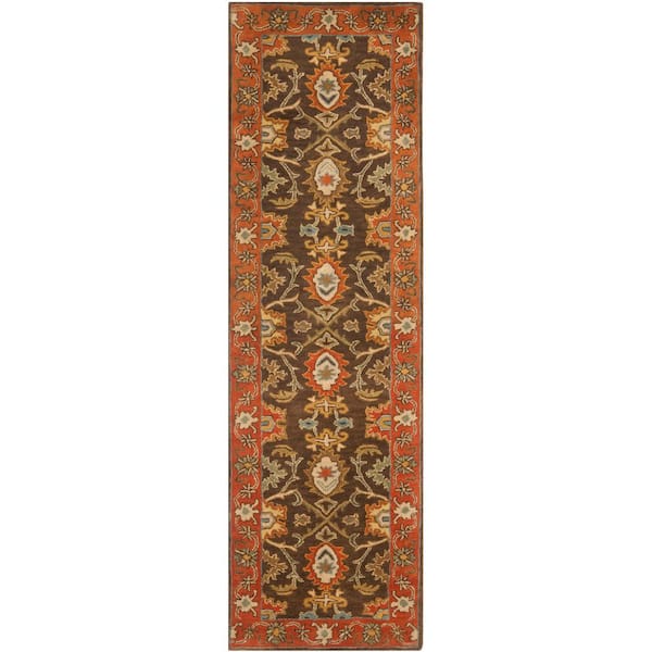 SAFAVIEH Heritage Chocolate/Tangerine 2 ft. x 8 ft. Border Runner Rug