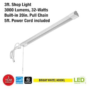 3 ft. Plug-in LED Shop Light with Pull Chain 3000 Lumens Garage Light Workshop Basement 4000K Bright White (4-Pack)