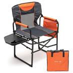 Portable Folding Directors Camping Chair with Side Table in Orange/Grey