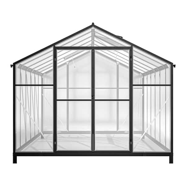 101 in. W x 150 in. D x 86 in. H Aluminum Frame Polycarbonate Greenhouse, Silver