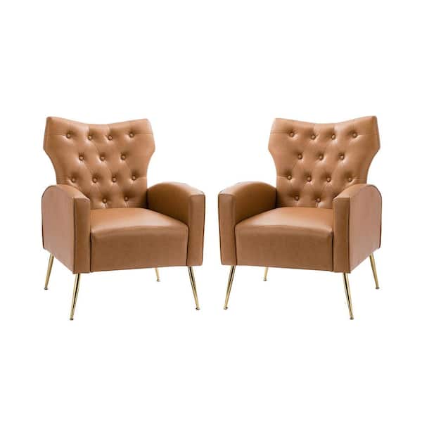 JAYDEN CREATION Actaeon Camel Accent Armchair with Metal Legs (Set of 2)
