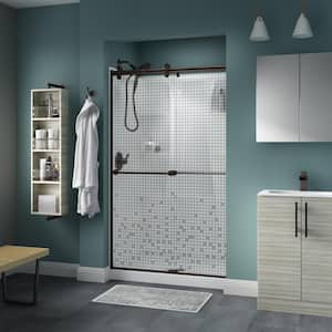 Contemporary 48 in. x 71 in. Frameless Sliding Shower Door in Bronze with 1/4 in. (6mm) Mozaic Glass