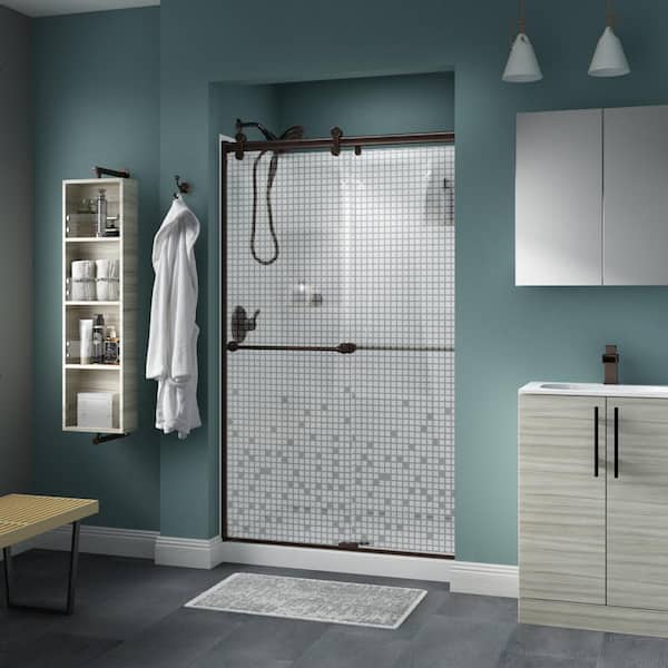 Delta Contemporary 48 in. x 71 in. Frameless Sliding Shower Door in Bronze with 1/4 in. (6mm) Mozaic Glass