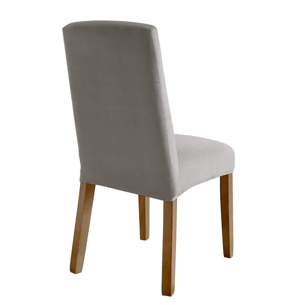 Light Gray Stretch Velvet Dining Chair Cover Set