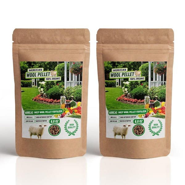 AGRICAS 1.1 lb Organic Granular Fertilizer - 100% Sheep Wool, 9-0-5 NPK, Slow Release, Water-Retentive (8.8 oz./Pack, 2-Pack)