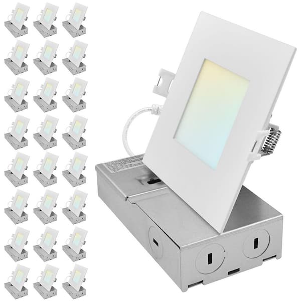 4 in. Integrated LED Square Recessed Light Canless Spotlight 8/10/13-Watt 5CCT 650/800/1266LM IC Rated Wet Rated 24 Pack