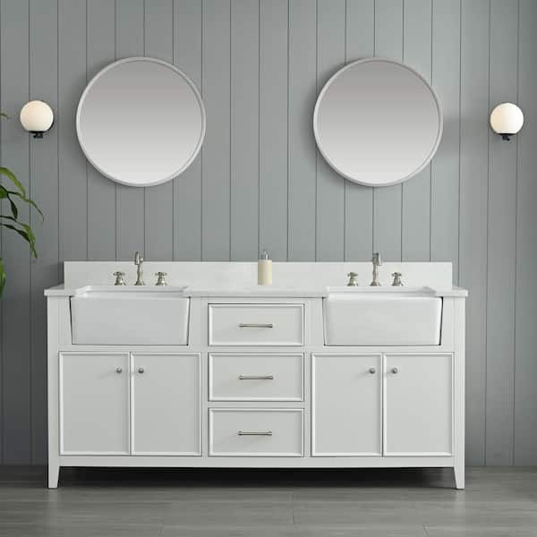 SUDIO Casey 72 in. W x 22 in. D Bath Vanity in White with Engineered Stone Vanity Top in Ariston White with White Sink