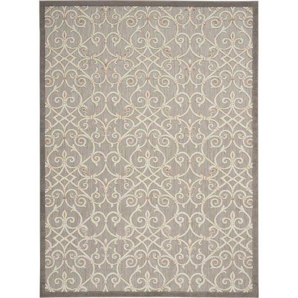 Nourison Aloha Natural 8 ft. x 11 ft. Floral Contemporary Indoor/Outdoor Patio Area Rug