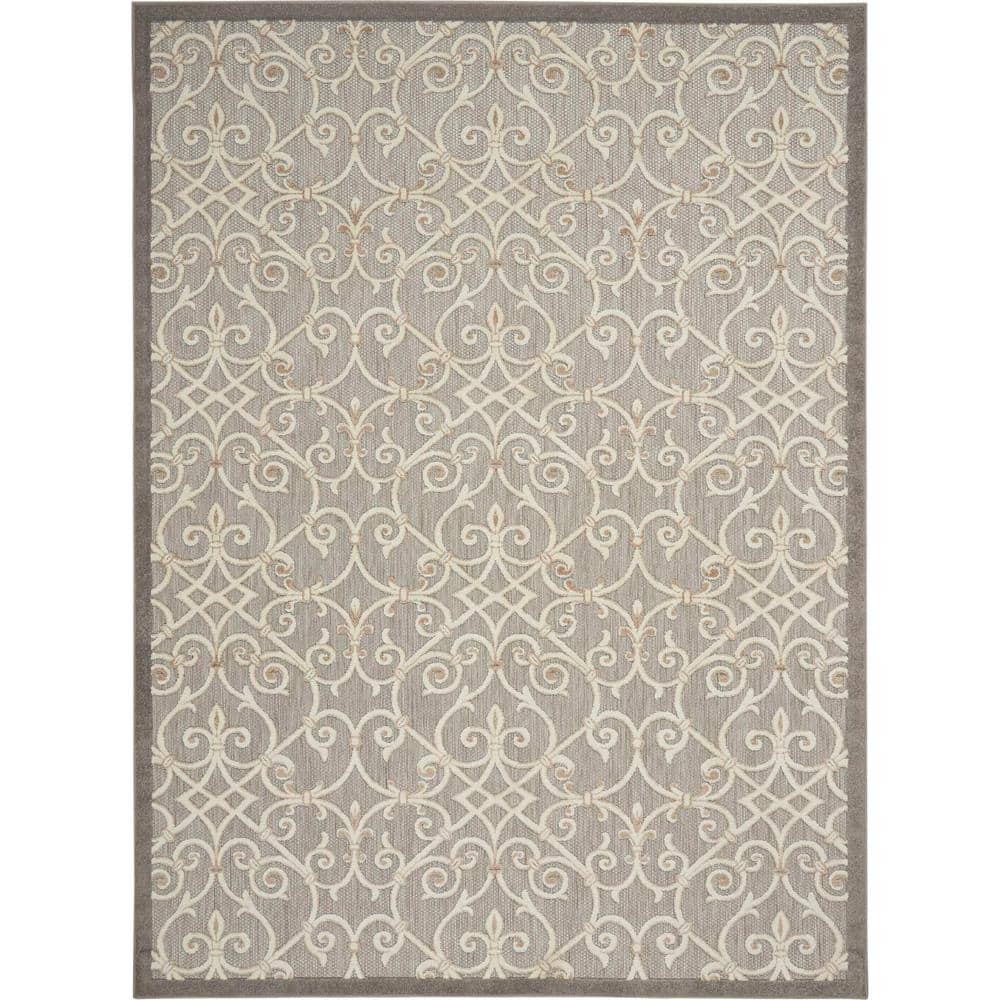 Natural Gray Flat Woven Floral Rectangular Area Rug