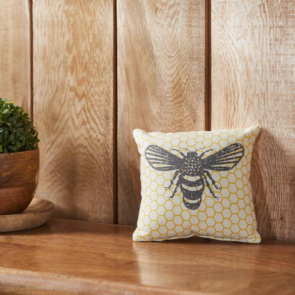 Vintage Yellow Bee Print Cotton Throw Pillow 6x6