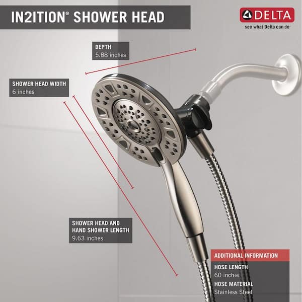 In2ition Two-in-One 4-Spray 6 in. Dual Wall Mount Fixed and Handheld Shower Head in Stainless In2ition Two-in-One 4-Spray 6 in. Dual Wall Mount Fixed and Handheld Shower Head in Stainless