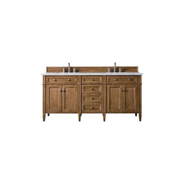 James Martin Vanities Brittany 72.0 in. W x 23 in. D x 34 in. H Bathroom Vanity in Saddle Brown with Arctic Fall Solid Surface Top