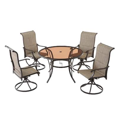 5 Piece Steel Outdoor Patio Dining Set, Sears Bar Table And Stools Swivel Chair