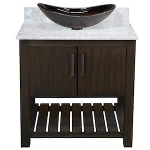 Ocean Breeze 31 in. x 22 in. W x 31 in. H 1-Black/Silver Sink ORB Bath Vanity in Cafe Mocha w/ Carrara White Marble Top