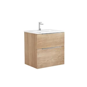 Dalia 24 in. W x 18.1 in. D x 23.8 in. H Single Sink Wall Mounted Bath Vanity in Natural Oak with White Ceramic Top