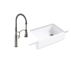 Whitehaven All-in-One Undermount Cast Iron 33 in.  Kitchen Sink in White with Tournant Faucet in Stainless Steel