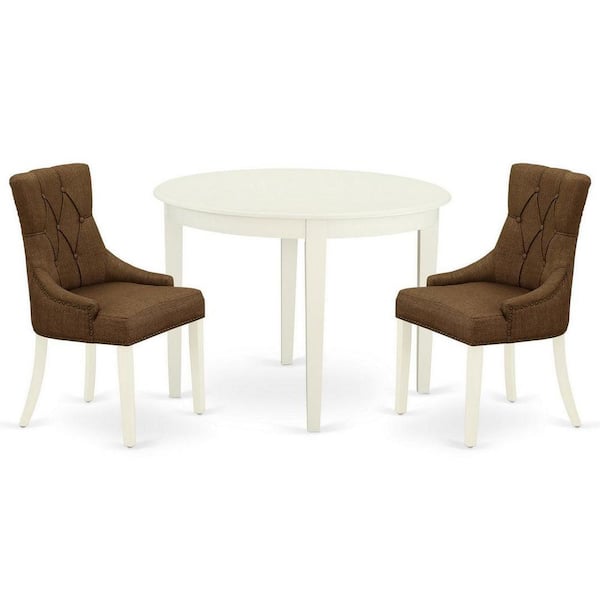 East West Furniture 3-Piece White Finish Round Solid Wood Top Dining Table Set