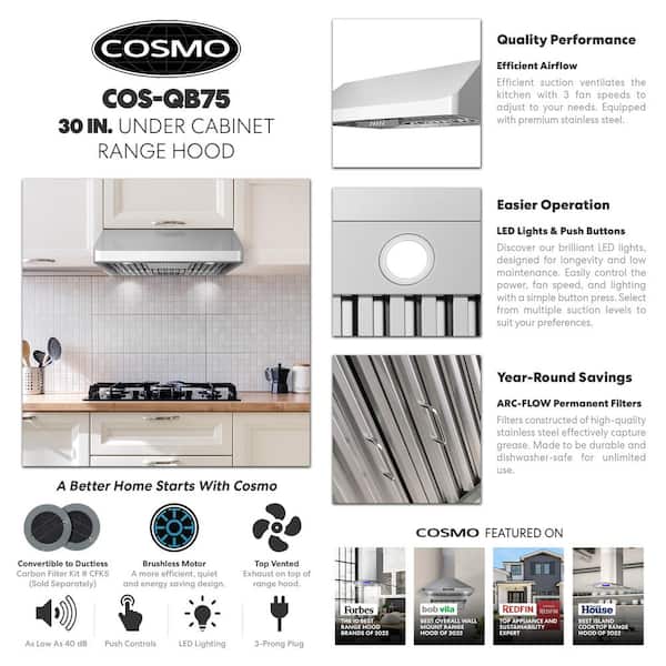Cosmo 30-Inch 380 CFM Ductless Under Cabinet Range Hood in Stainless S