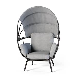 Black Aluminum Outdoor Patio Egg Lounge Chair with Gray Foldable Canopy and Gray Cushions