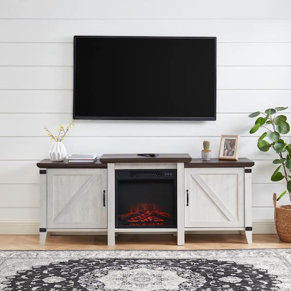 EDYO LIVING 63 in. Freestanding Wooden Electric Fireplace TV Stand in Grey