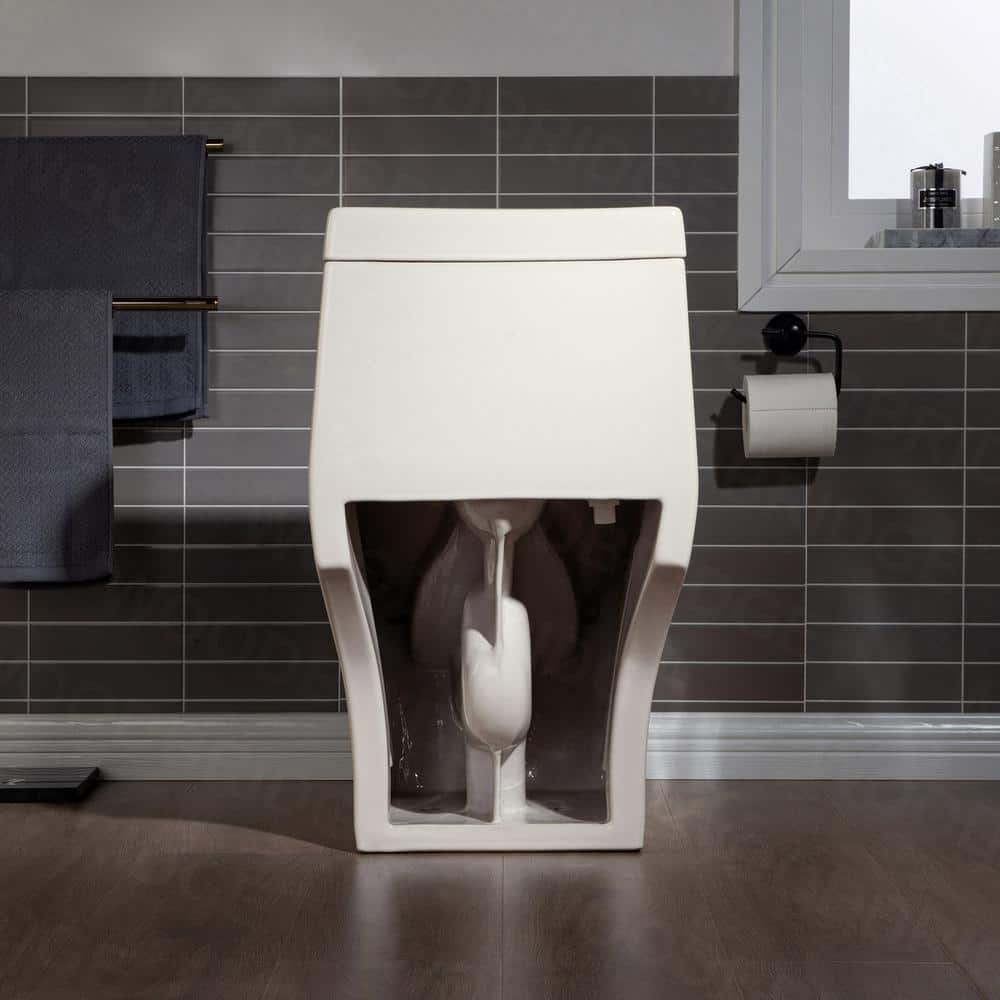 Biscuit Elongated One-Piece Dual Flush Toilet with Chrome Button
