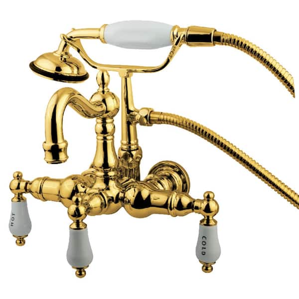 Kingston Brass Victorian 3-3/8 in. Center 3-Handle Claw Foot Tub Faucet with Handshower in Polished Brass