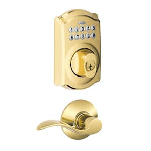 Camelot Keypad Electronic Door Lock Deadbolt and Accent Handle in Bright Brass