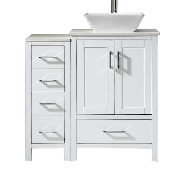 FORCLOVER 36 in. W x 22 in. D x 38.7 in. H Vessel Single Sink Freestanding Bath Vanity in with White Engineer Top