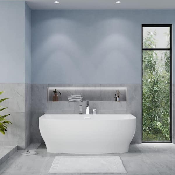 Bank 65 in. L x 31 in. W Acrylic Flatbottom Non-Whirlpool Bathtub with Deck Mounted Faucet in White