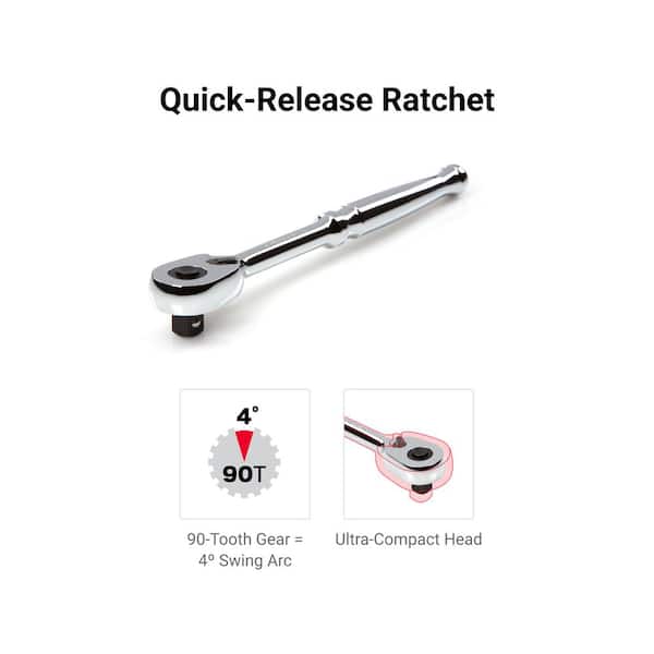 TEKTON 1/4 in. Drive 6-Point Socket and Ratchet Set with Rails (5